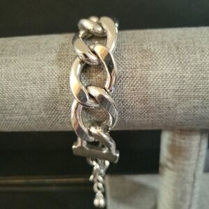 Silver Chunky Curb Link Chain Bracelet 7-10 inch Adjustable Size Streetwear